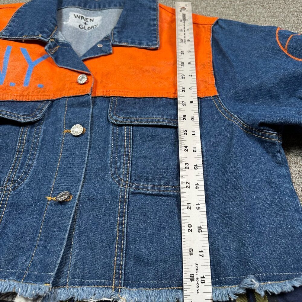 Women's Colorblock Denim & Plaid Jean Jacket - Orange/Blue - Picture 5 of 6